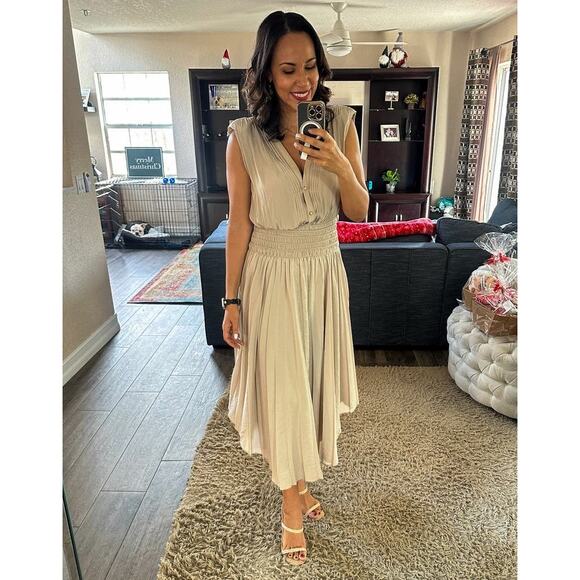 RAMY BROOK Brown Crepe Hourglass V-Neck Smocked Waist Preslie Dress Size XL - Picture 14 of 14